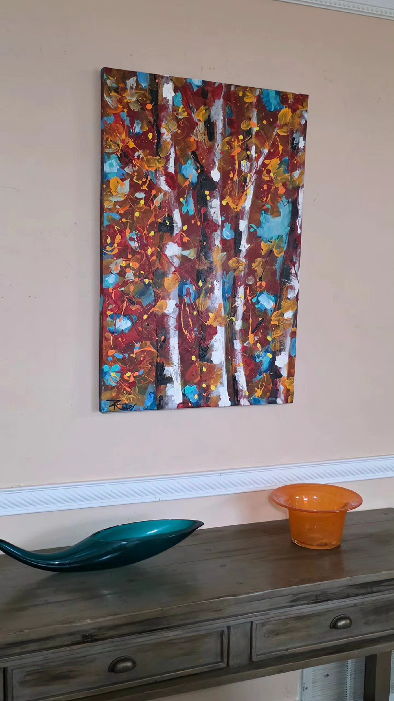 original hand-painted painting by local artist white birches