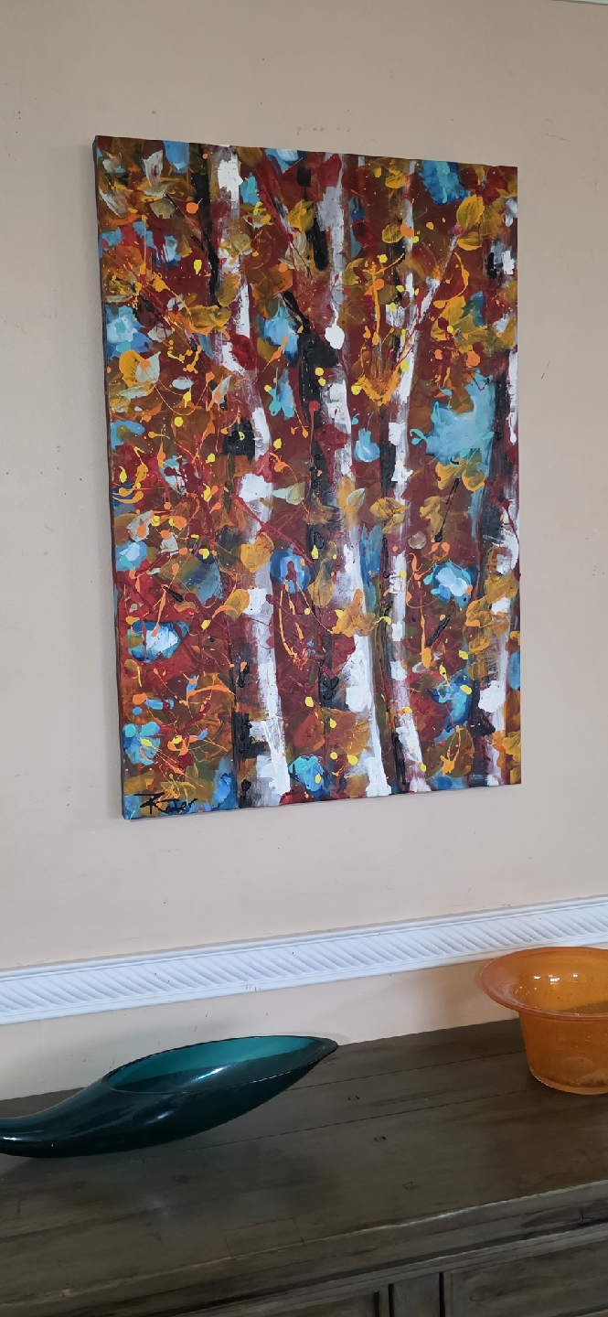 original hand-painted painting by local artist white birches - photo 5