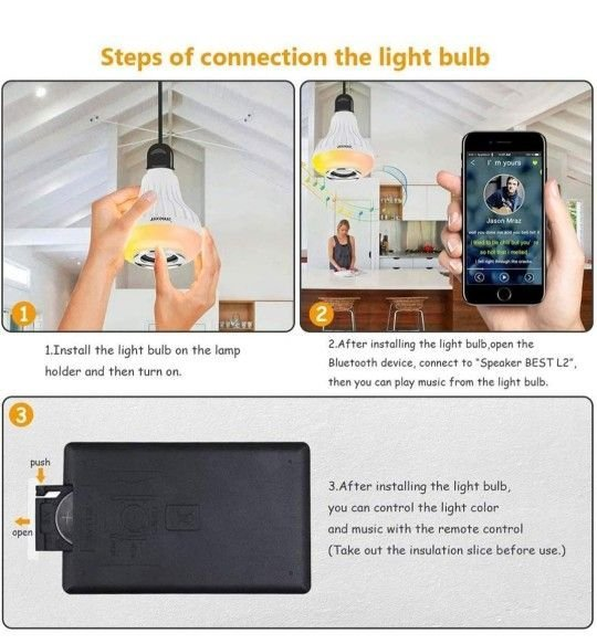 LED Light Bulb Bluetooth Speaker, 6W E26 RGB Changing - photo 2