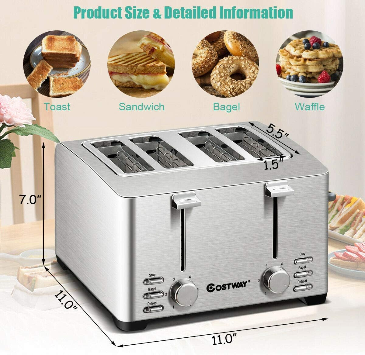 ARLIME 4 Slice, Extra-Wide Slot Stainless Steel Toaster - photo 2