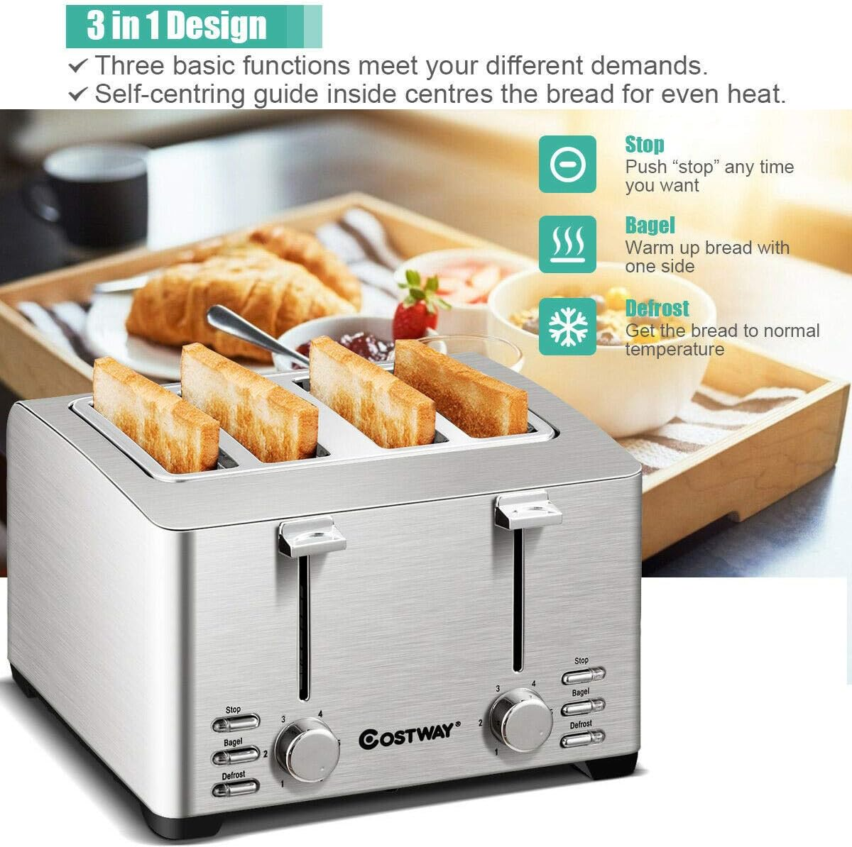 ARLIME 4 Slice, Extra-Wide Slot Stainless Steel Toaster - photo 4