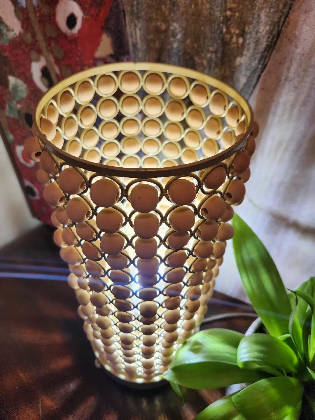 NEW Boho style wood Beaded Accent Lamp image indicator(4)