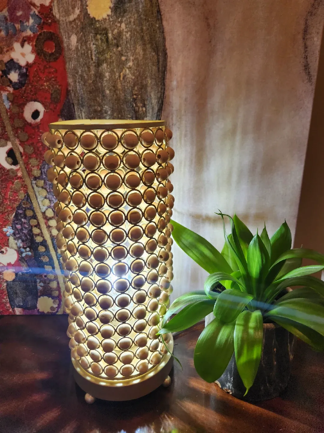 NEW Boho style wood Beaded Accent Lamp image indicator(5)