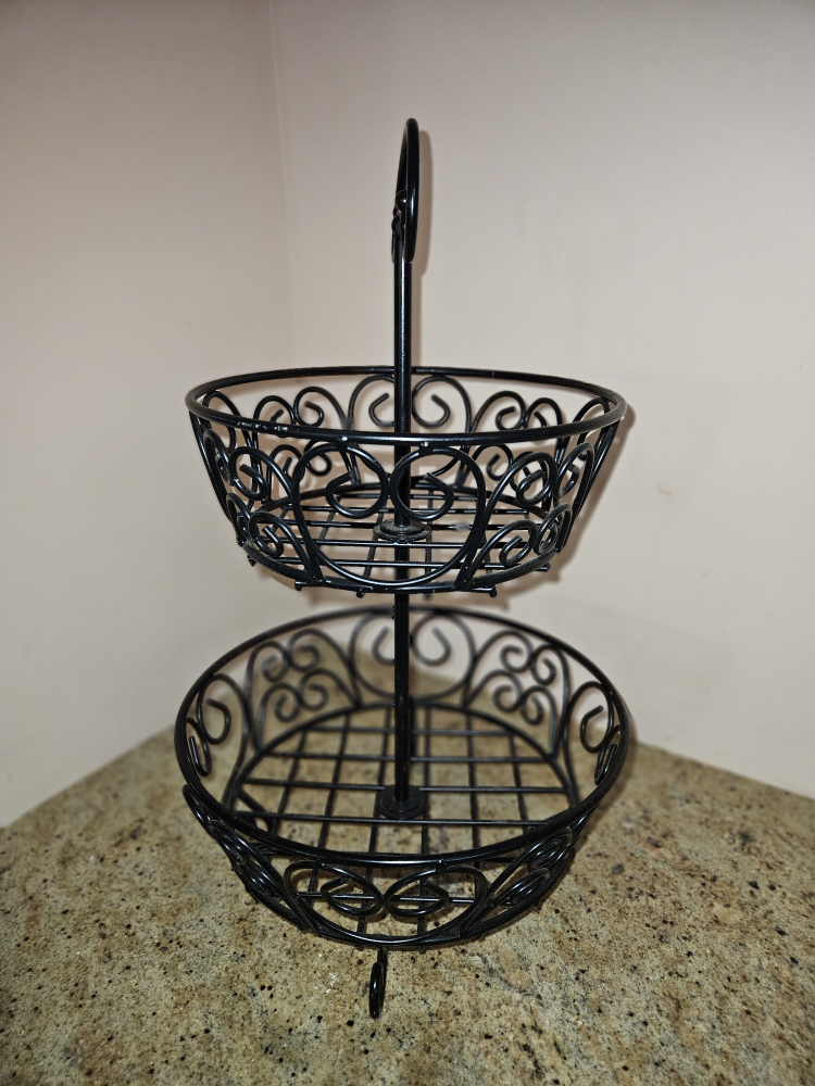Black 2-Tier Metal Basket Stand
