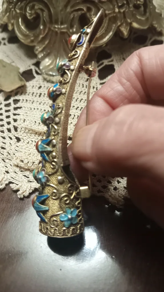 Vintage Chinese Filigree finger guard pin brooch image indicator(5)