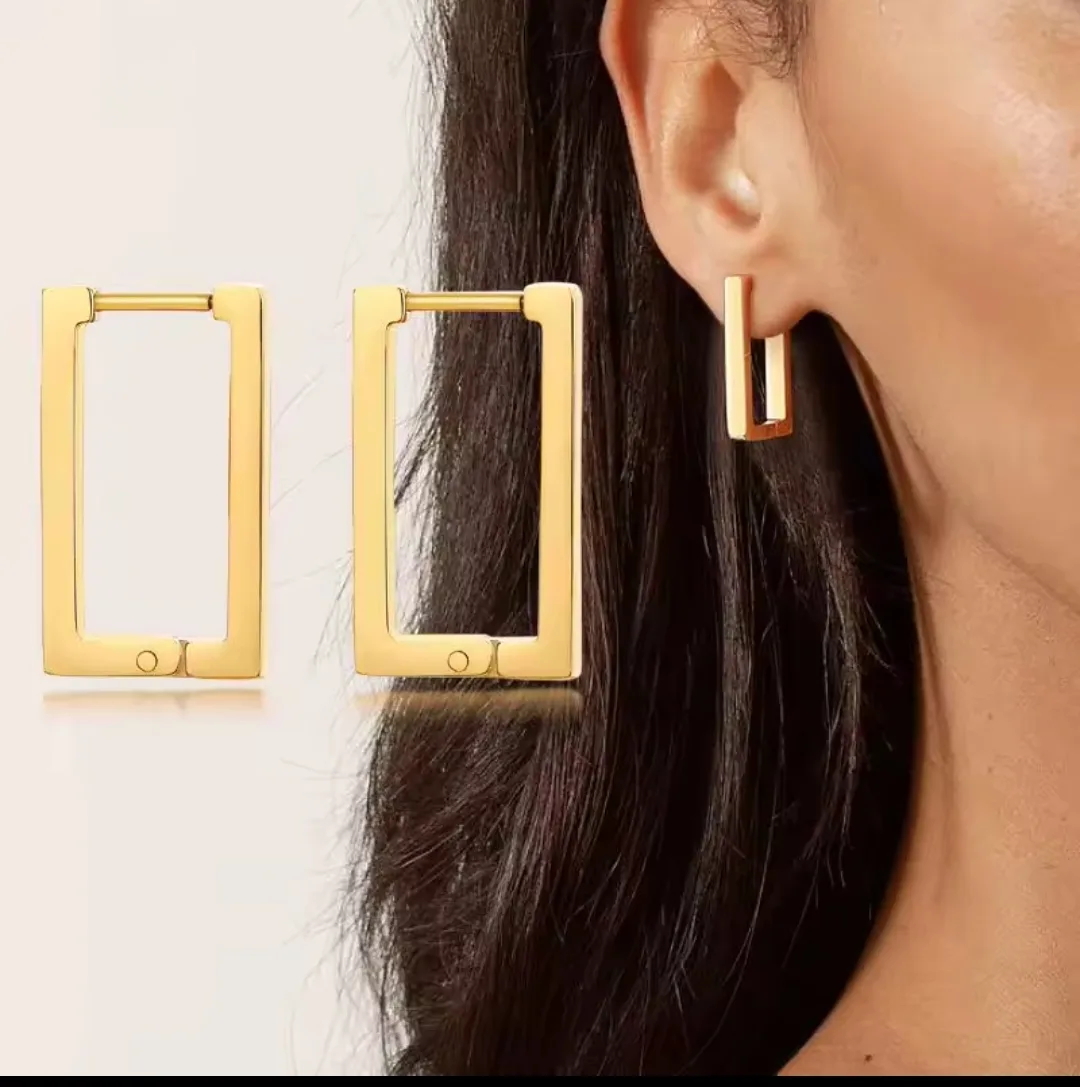 Gold plated stainless steel Rectangular Hoop Earrings
