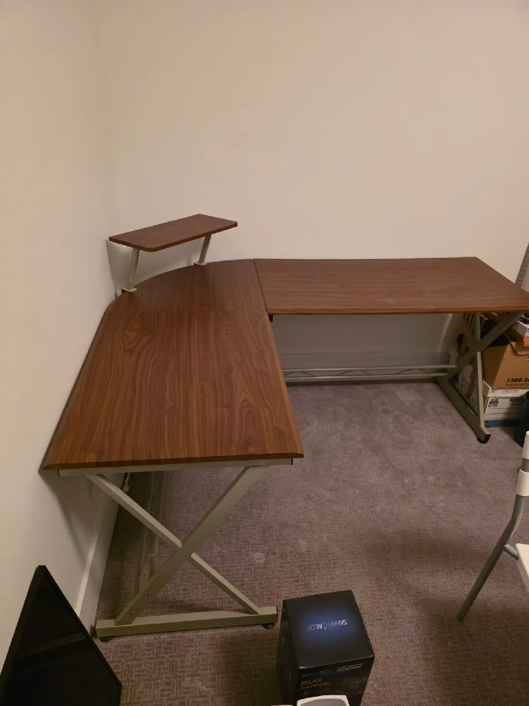 Brown L-Shaped Desk with Chair