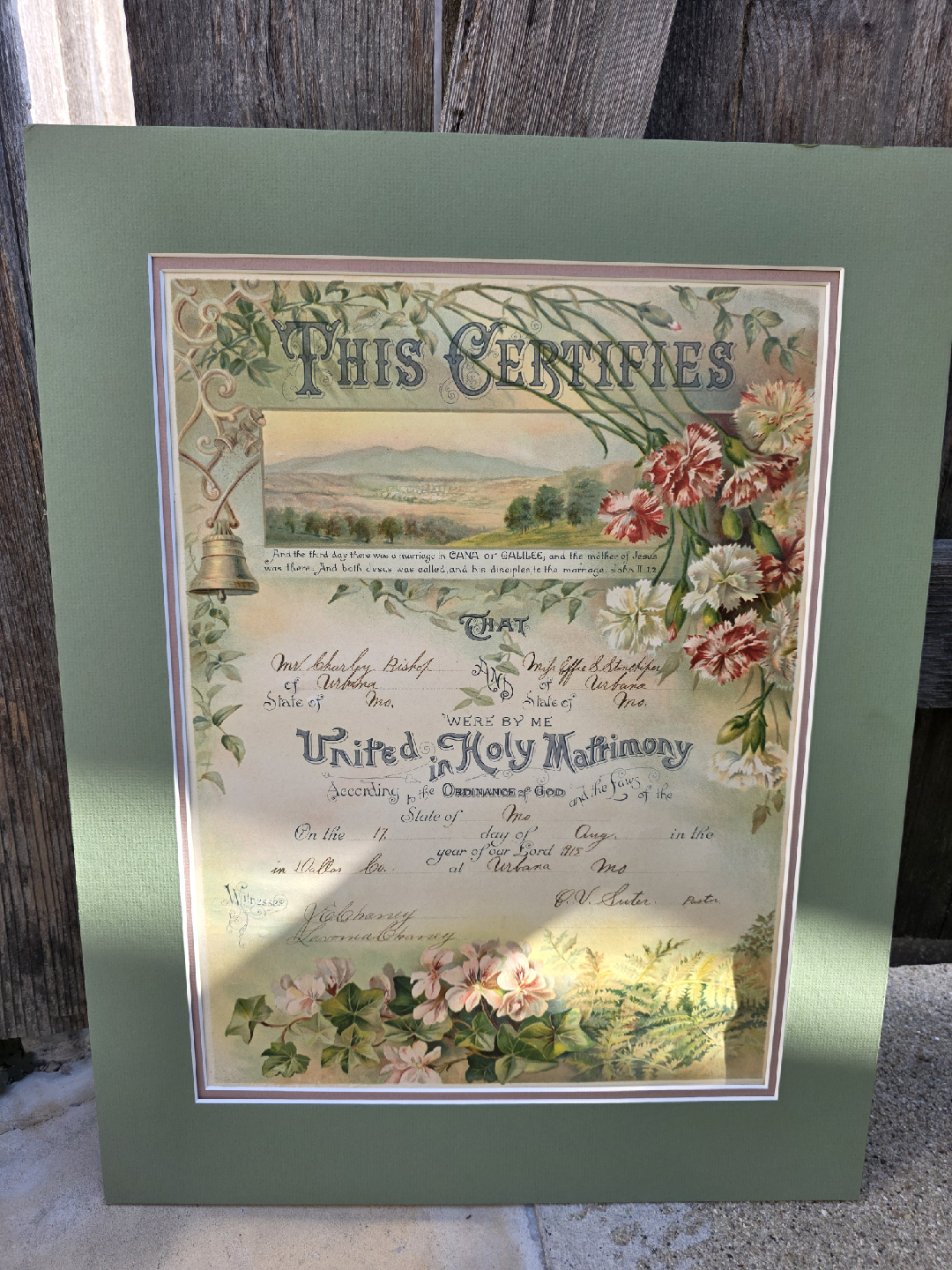 Marriage Certificate 1915 17x22 in