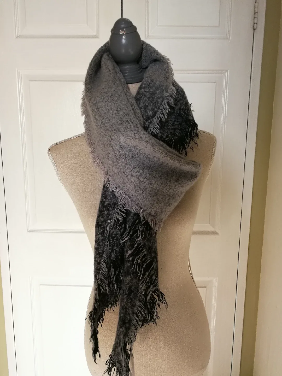 Brand New Grey Wool Blend Fringe Scarf Shawl image indicator(3)