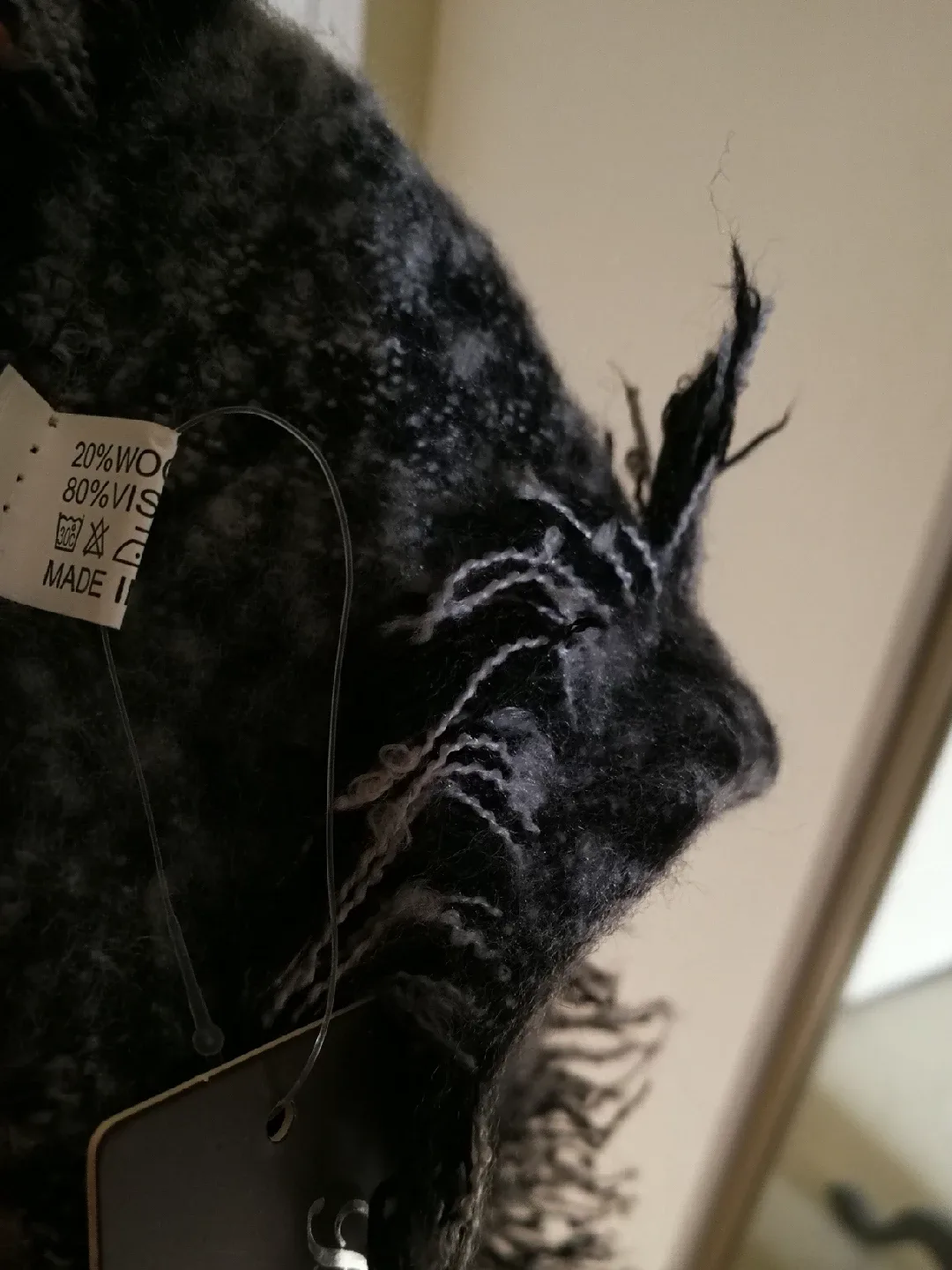 Brand New Grey Wool Blend Fringe Scarf Shawl image indicator(6)