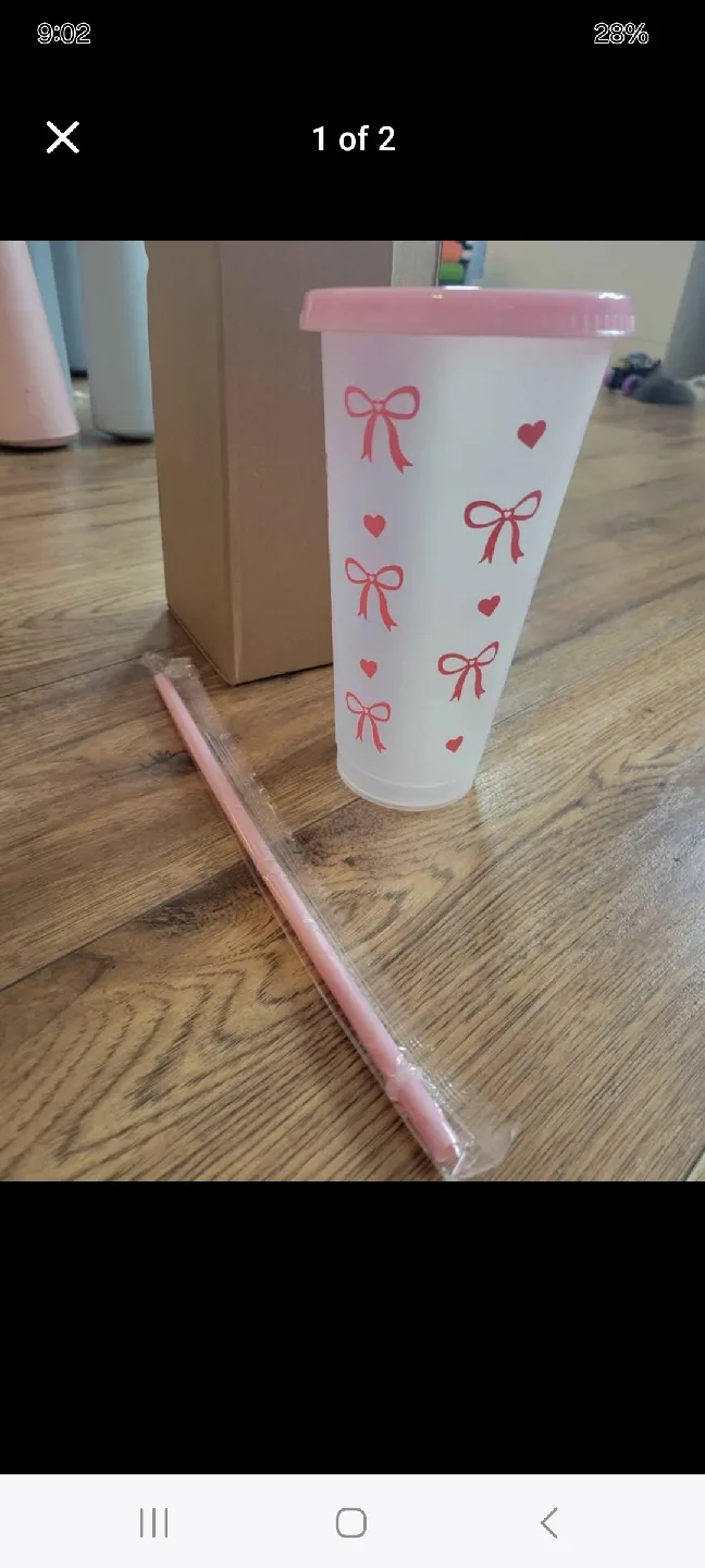 Pink bow like Starbucks Cold Cup with Lid & Straw image indicator(2)