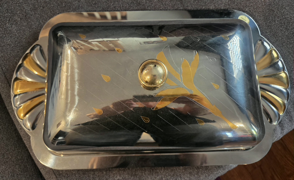 Freddi Silver Serving Dish with Lid 24K  gold details - photo 2