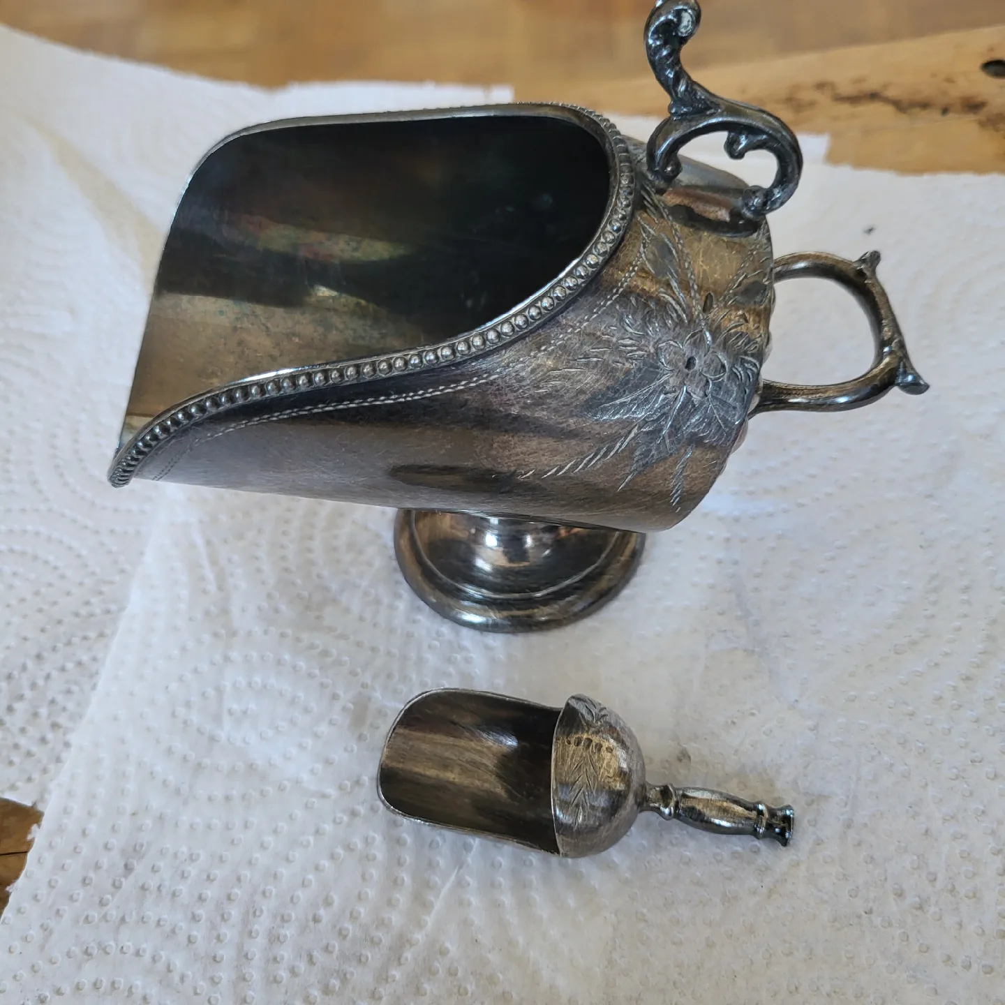 Vintage Silver Plated Sugar Scuttle with Scoop thumbnail