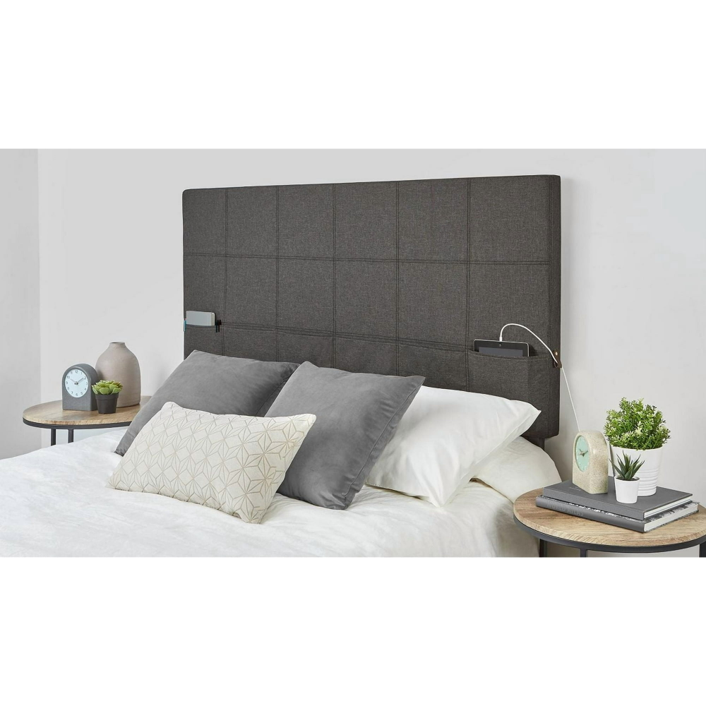 Upholstered Headboard with Built-in Pockets - Queen