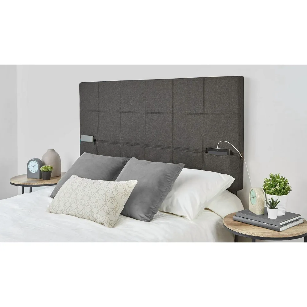 Upholstered Headboard with Built-in Pockets - Queen/Full thumbnail