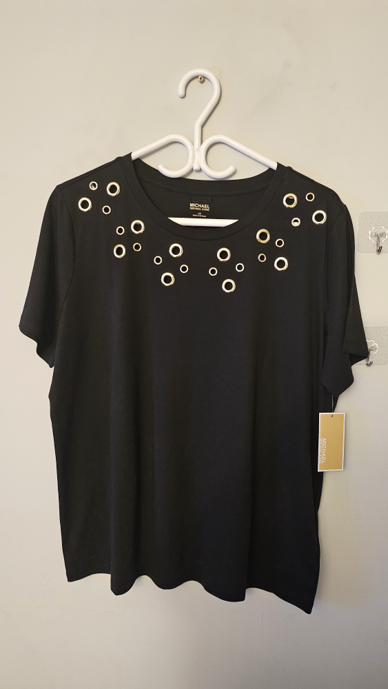 Michael Kors Black Eyelet T-Shirt - Size L - photo 3
