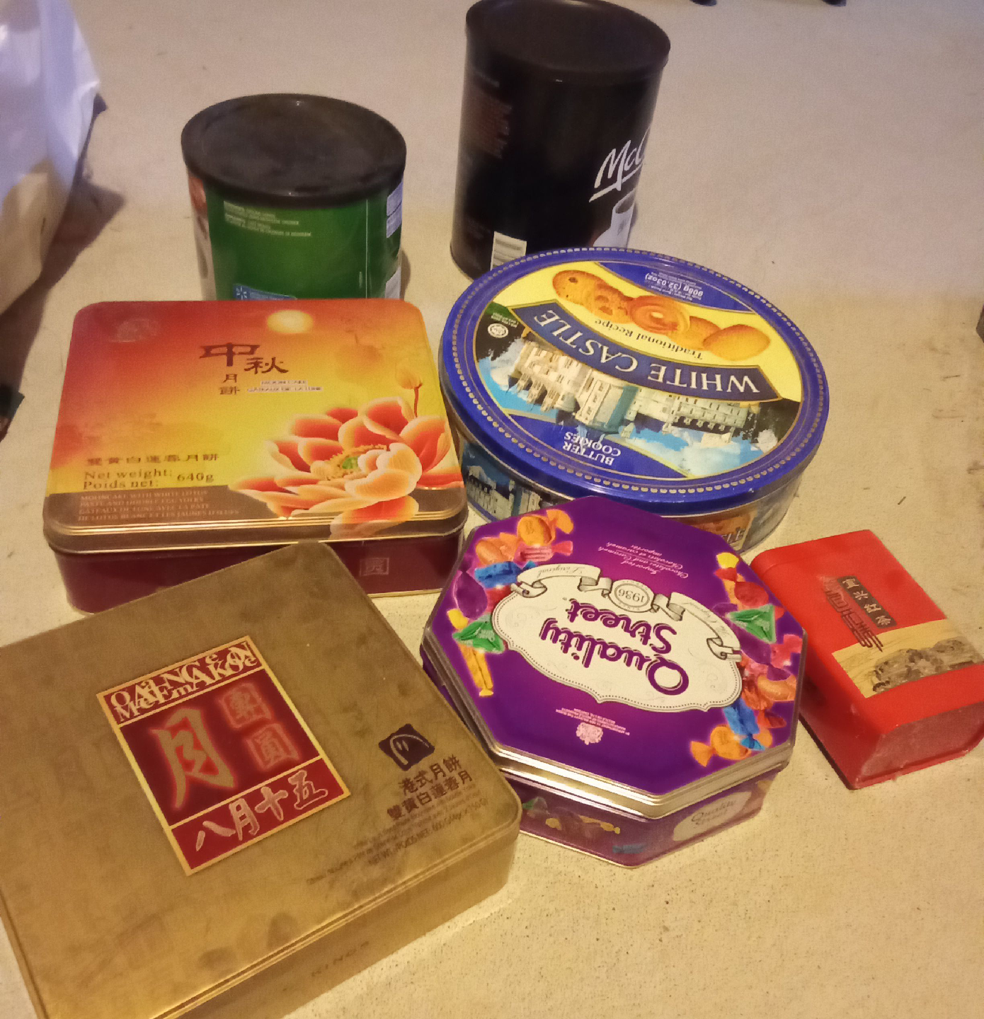 Assorted Empty Cookie and Tea Tins