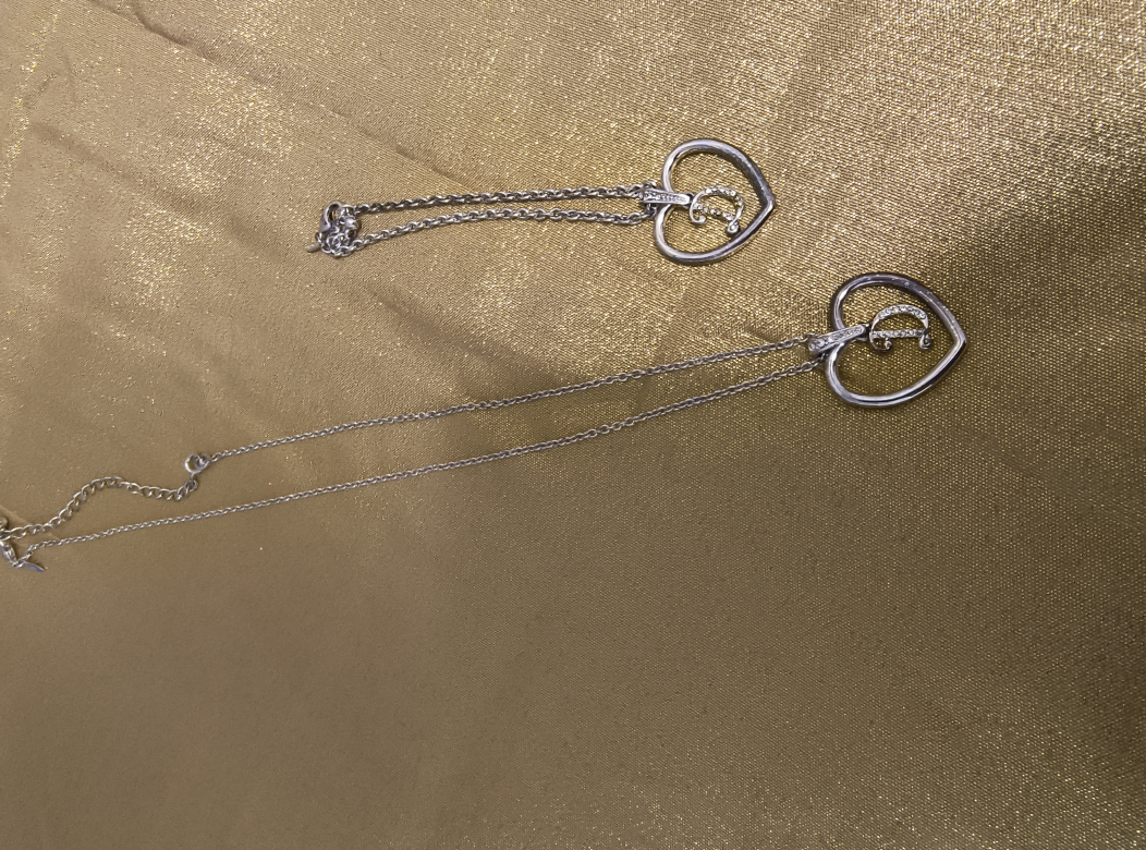Silver Tone Heart with rhinestone initial Necklace and Bracelet