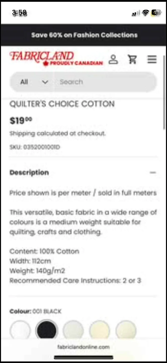 NEW Fabricland Quilter's Choice Cotton - Black image indicator(2)