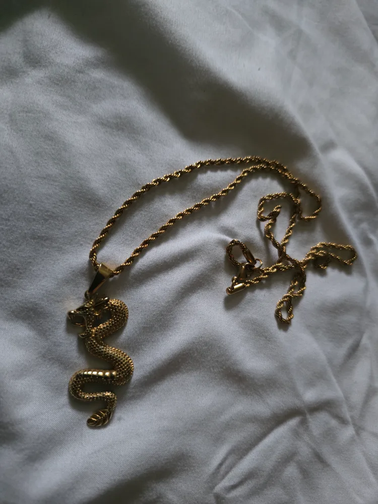 Gold Dragon Pendant Necklace Non tarnish Stainless steel image indicator(2)