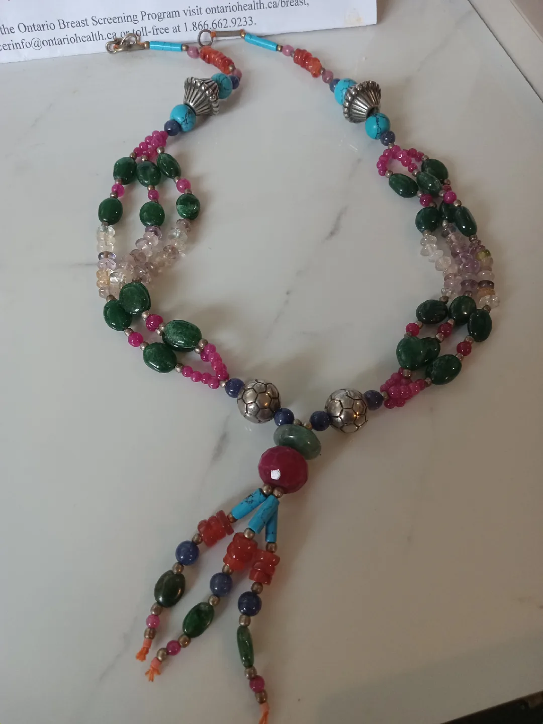 Beaded Necklace - Turquoise, Green, Pink image indicator(4)