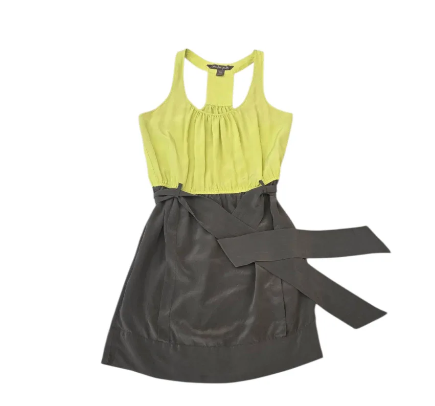 Charlie Jade 100% Silk Lime Green and Gray Dress Small thumbnail