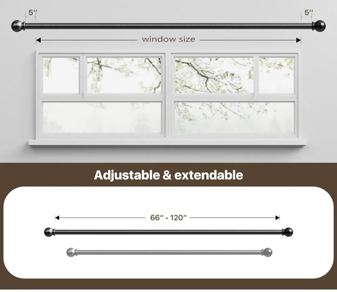 Matte Black Adjustable Curtain Rod 23"-120", 5/8" Diameter image indicator(5)