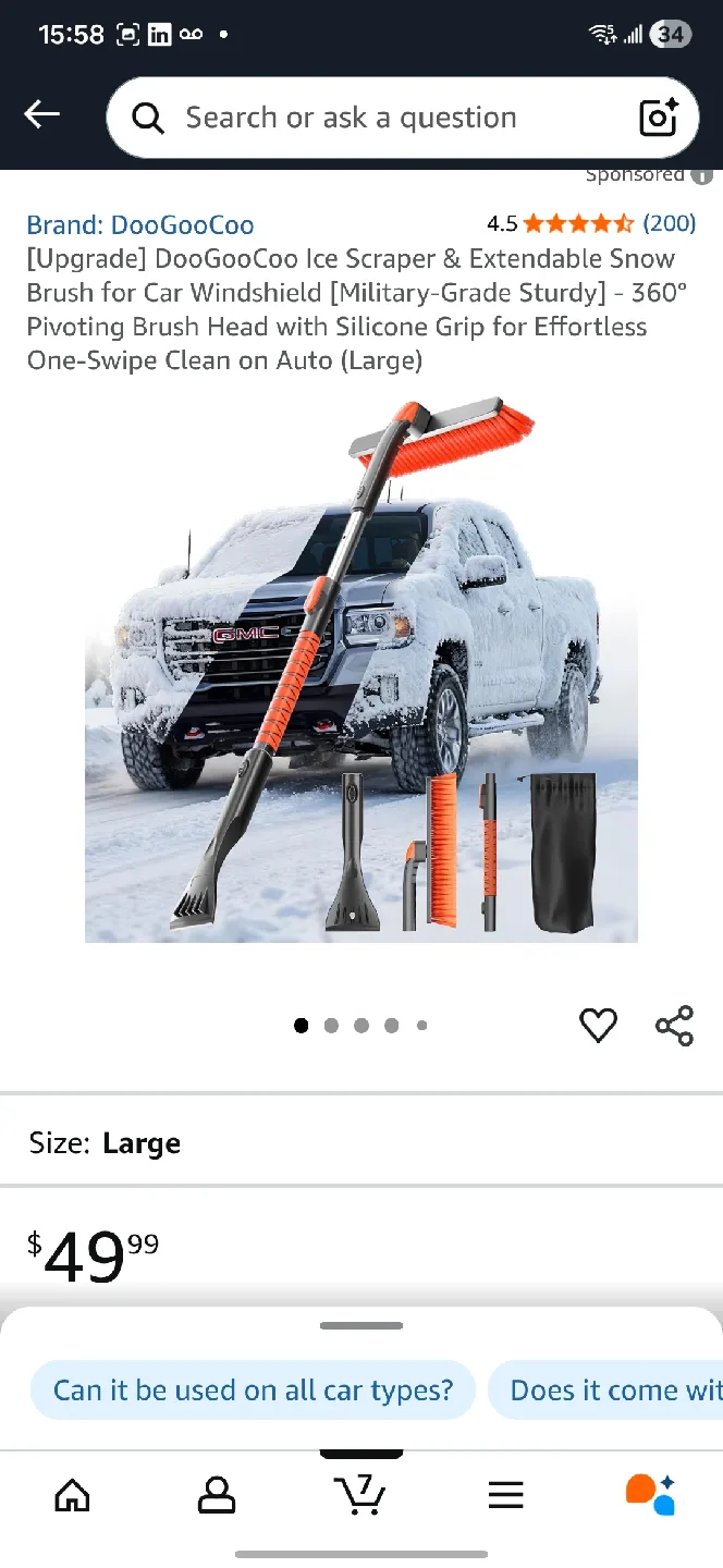 DooGooCoo Car Snow Scraper and Brush - Large thumbnail