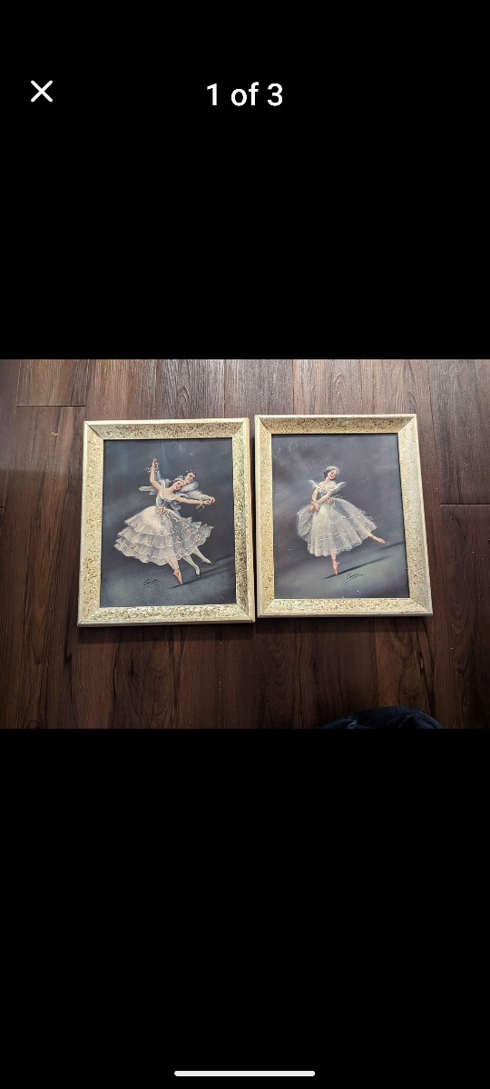 Vintage Carina Framed Ballerina Prints - Set of 2