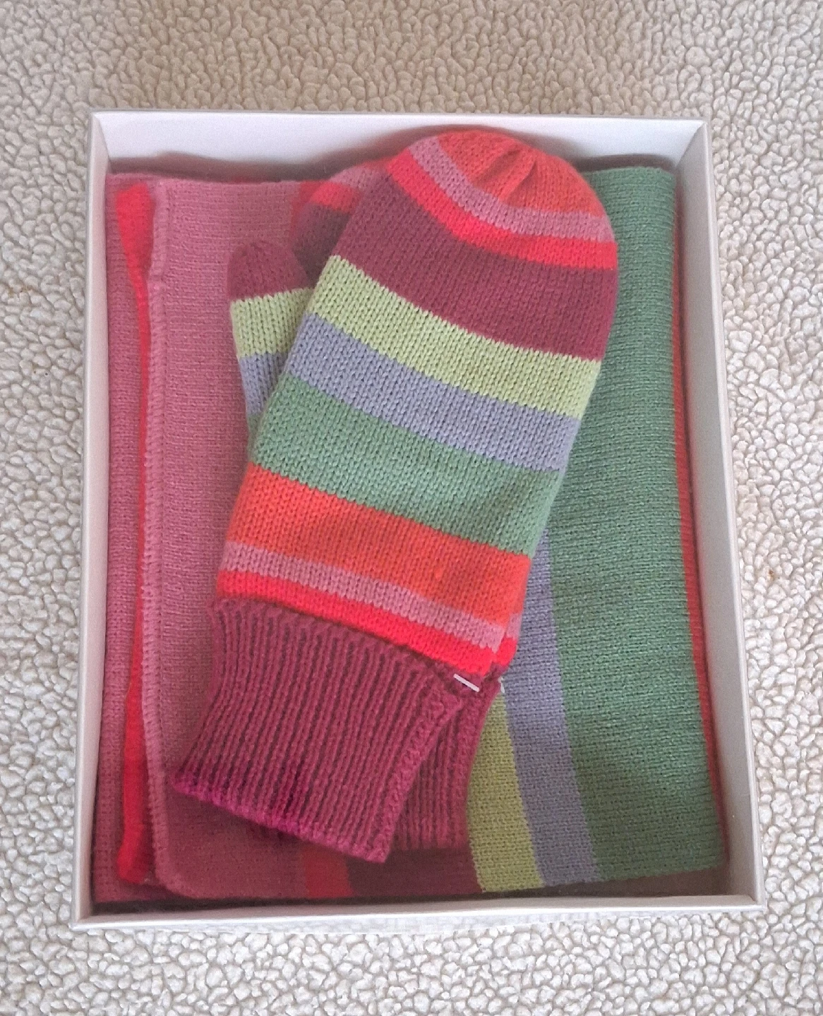 Striped Scarf and Mittens Set