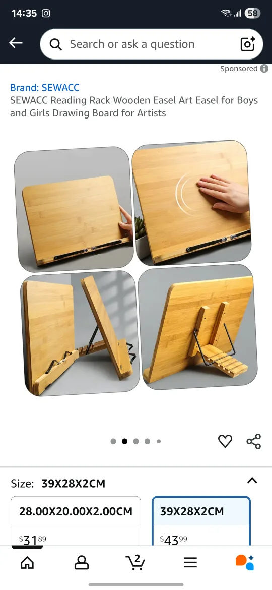 Wooden Easel Art Easel/book reading stand- 39x28x2cm thumbnail