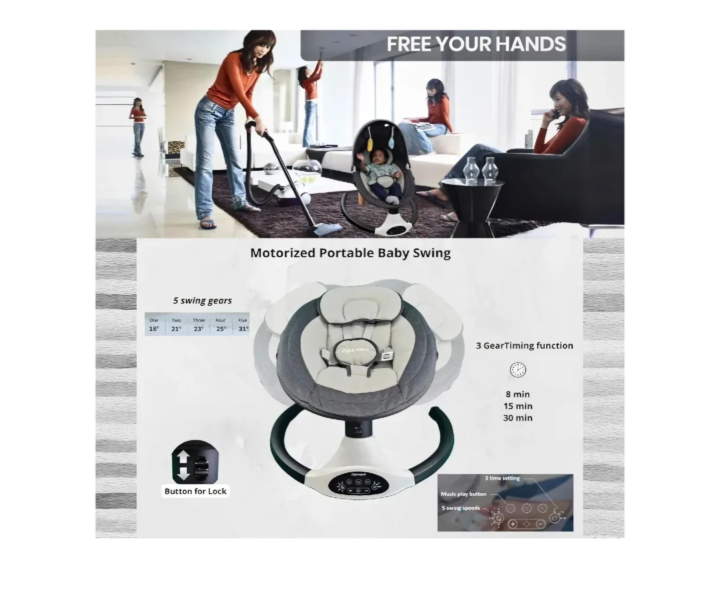 Rego P&M Multifunction Electric Baby Swing image indicator(3)