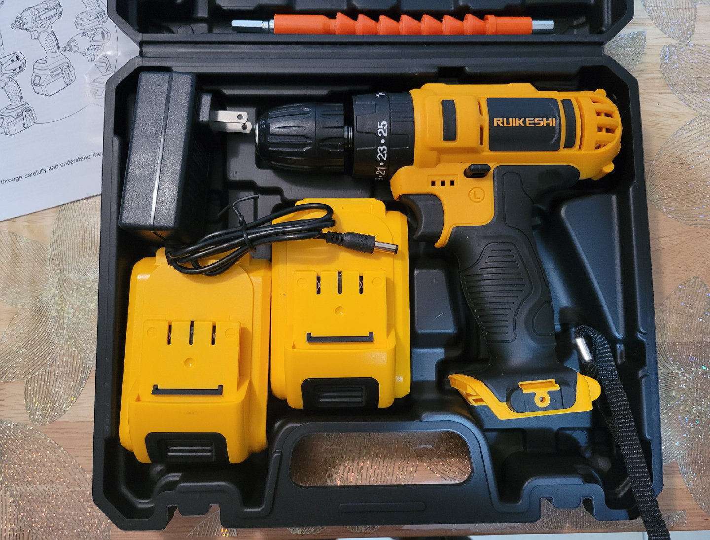 NEW RUIKESHI Lithium Cordless Hammer Drill Set in a hard case - photo 2