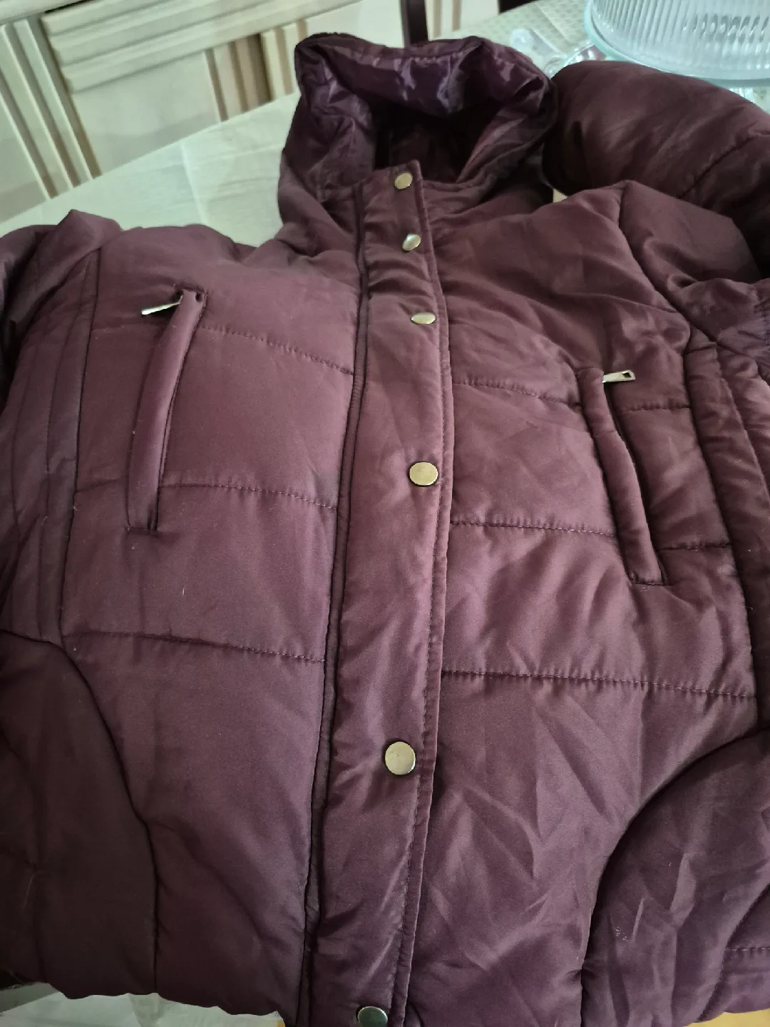 Burgundy Puffer Jacket with Hood thumbnail