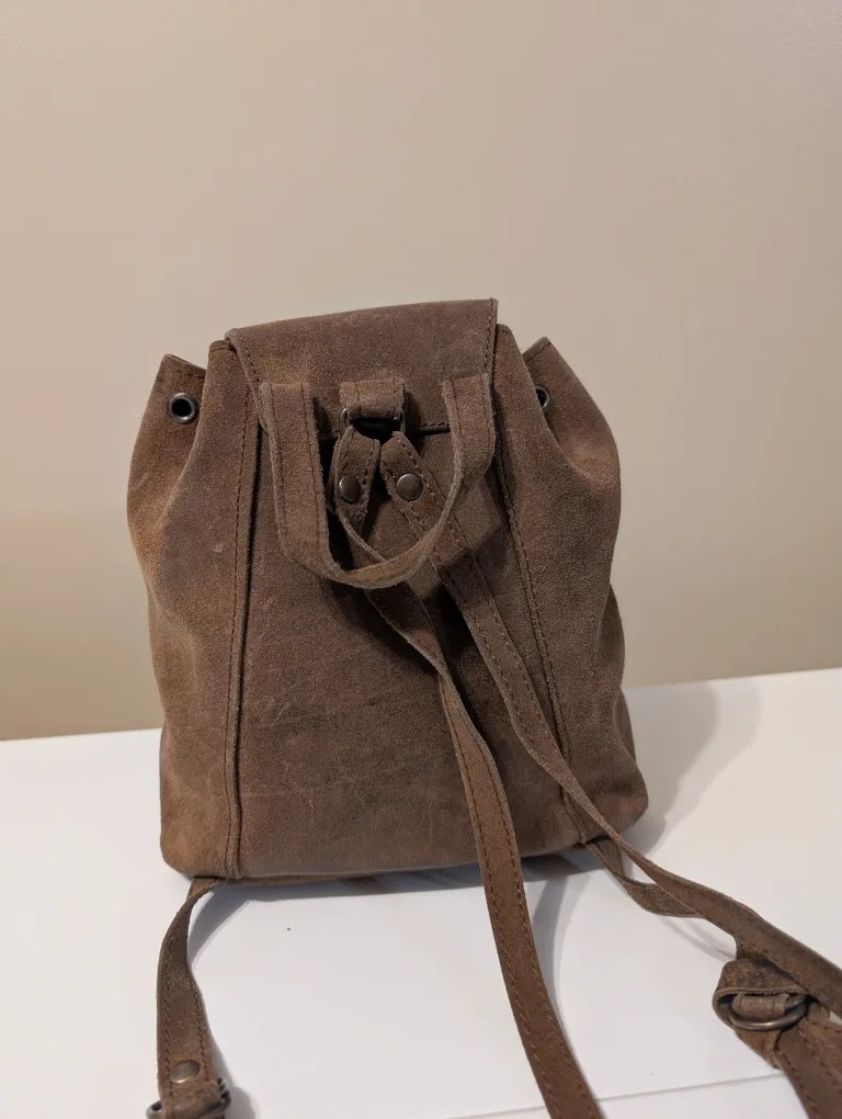 Brown Suede Leather Backpack image indicator(2)