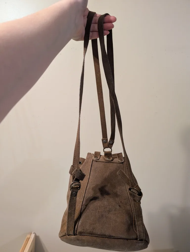 Brown Suede Leather Backpack image indicator(3)
