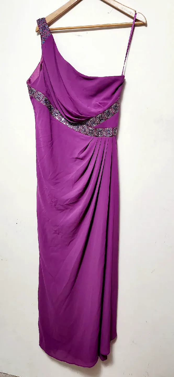 Monsoon Purple One-Shoulder Dress - Size 12 image indicator(2)
