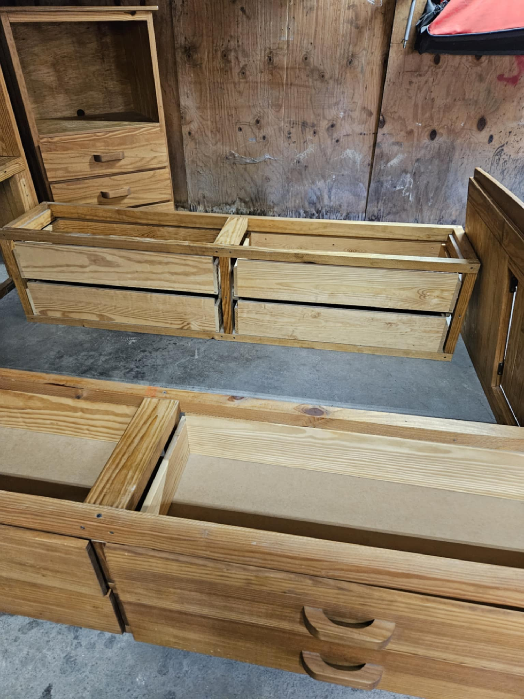 Wooden Bedroom Set - Bed Frame, Nightstands, Bookcase - photo 3