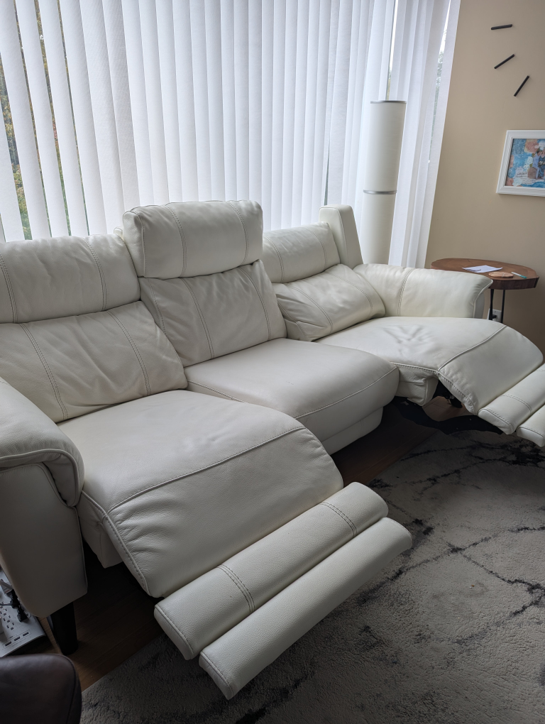 White Leather Power Reclining Sofa