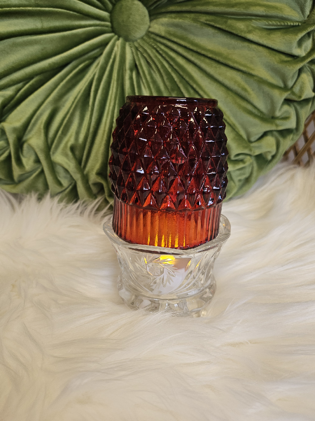 vintage Red and clear fairy lamp Glass Candle Holder