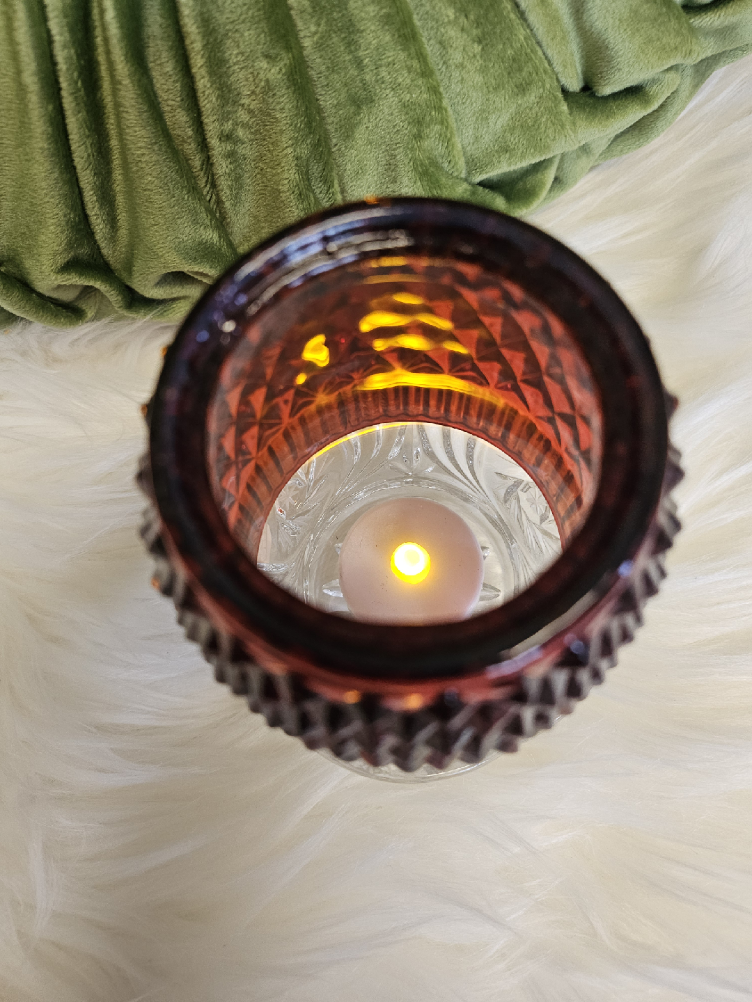 vintage Red and clear fairy lamp Glass Candle Holder - photo 2