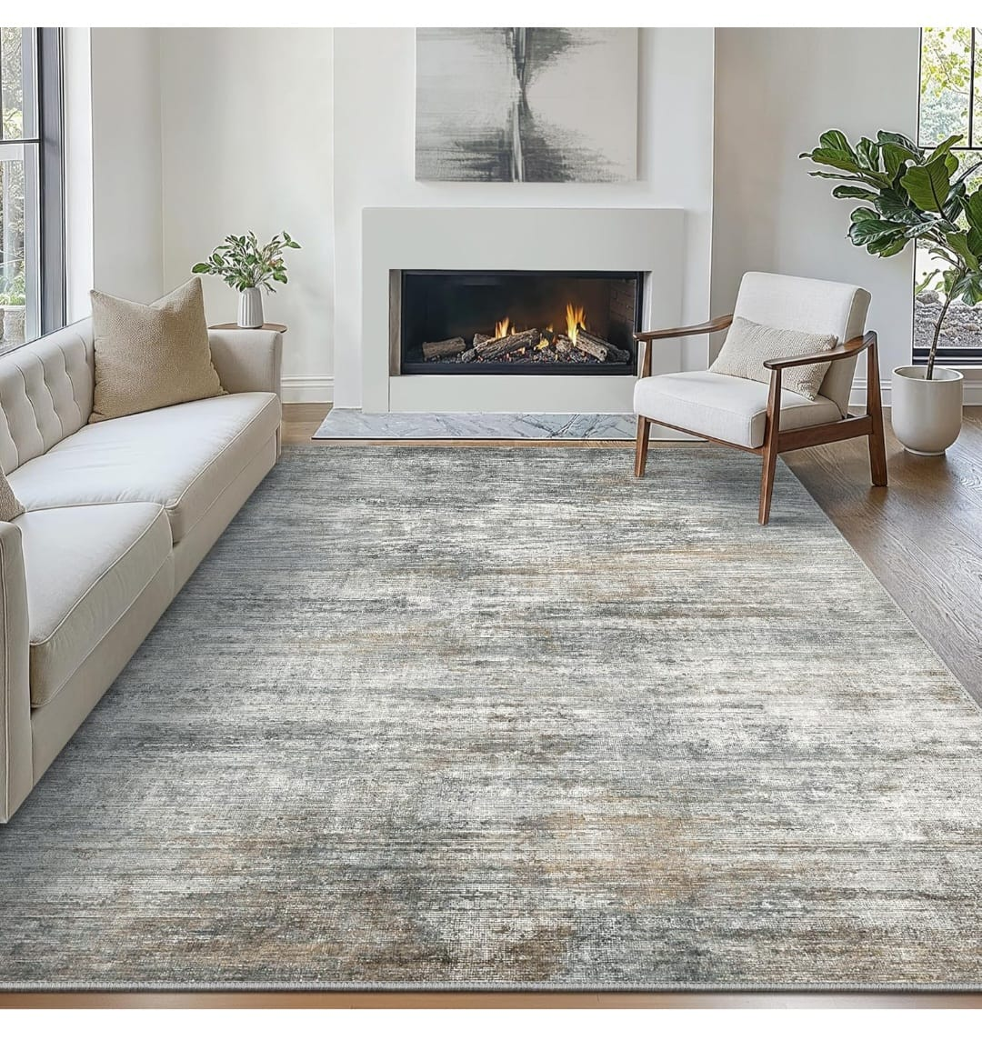 8×10 feet Area Rug - Soft Texture, Low Pile ( Granite gray )