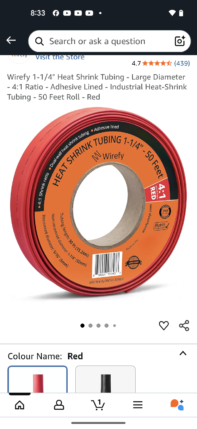 Wirefy 1-1/4" Heat Shrink Tubing - Red