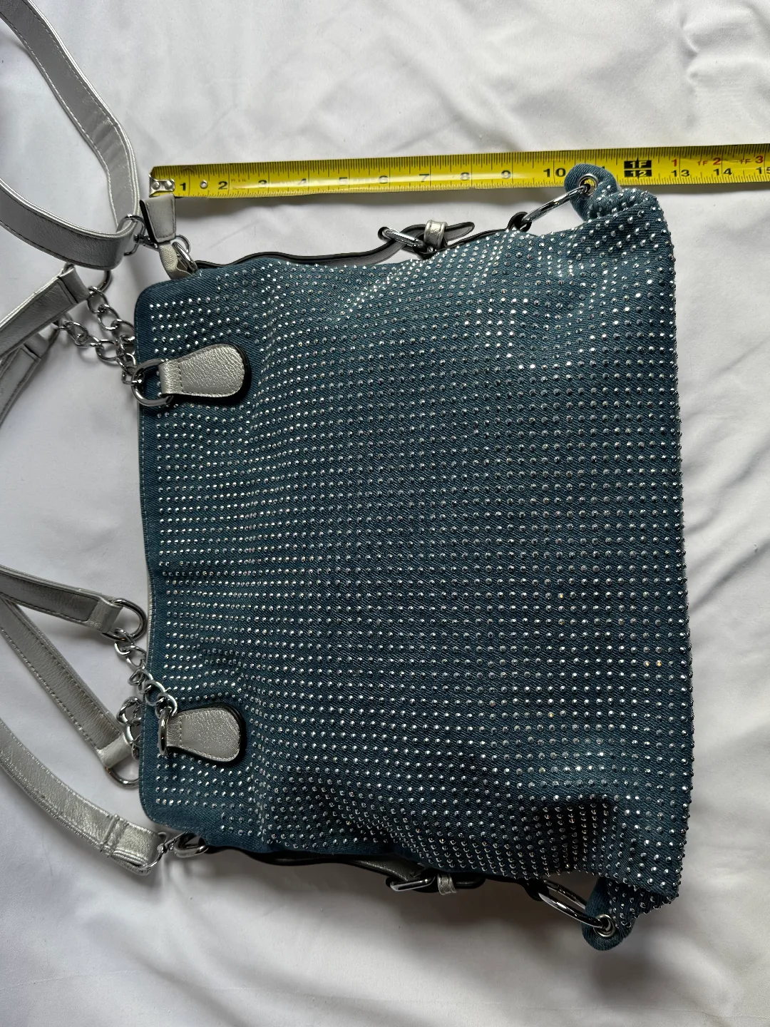 Silver & Blue Studded Shoulder Bag with Wallet image indicator(3)