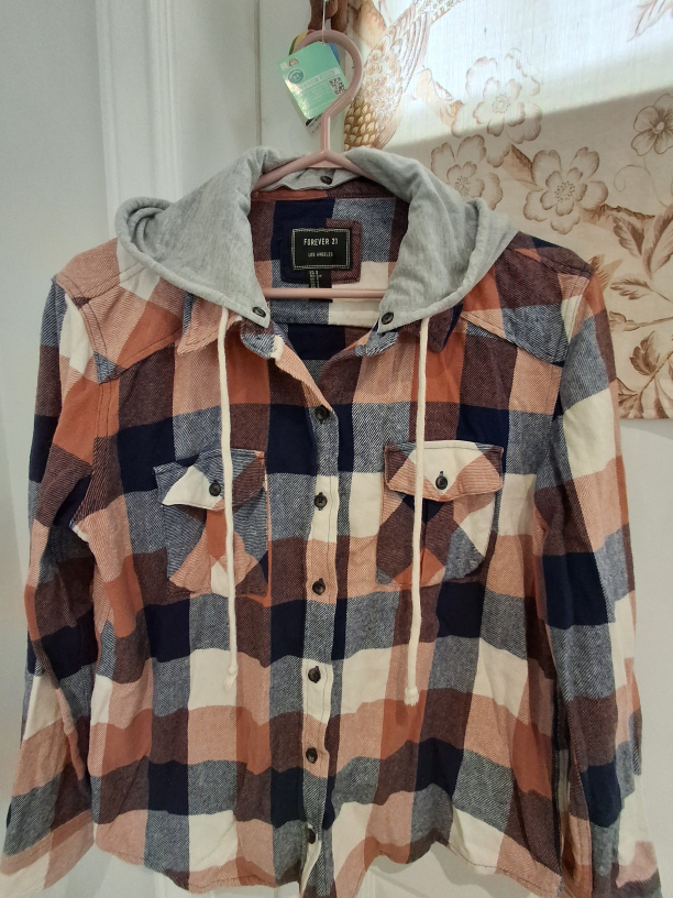 Forever 21 Plaid Hooded Flannel - Size S