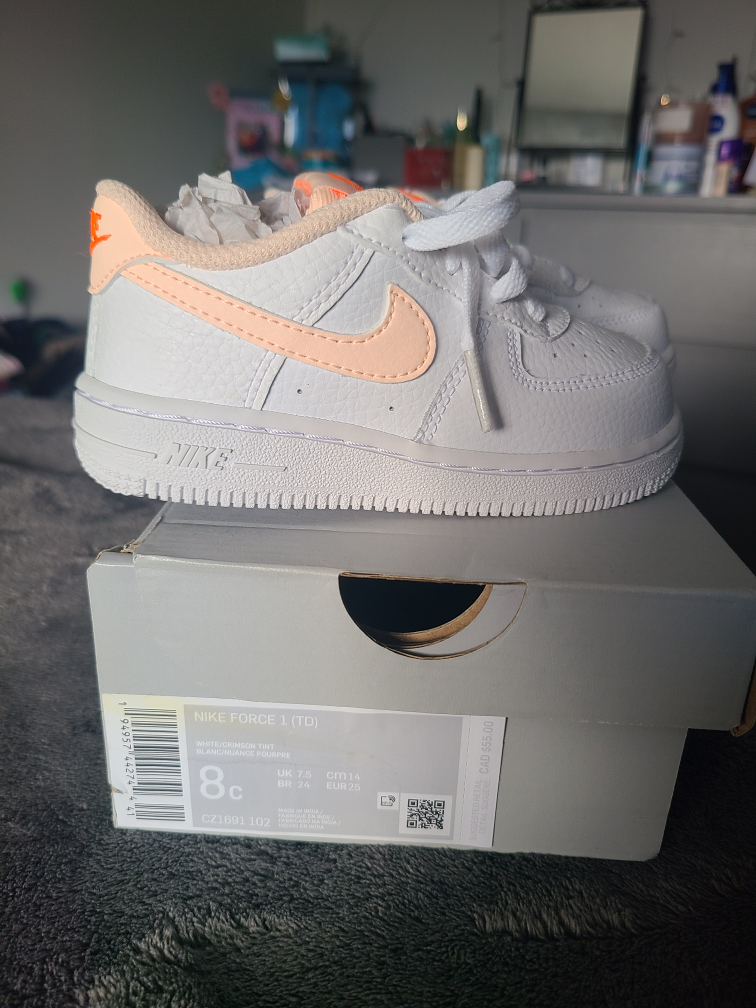 Nike Air Force 1 (TD) White/Crimson Tint, Size 8C - photo 2