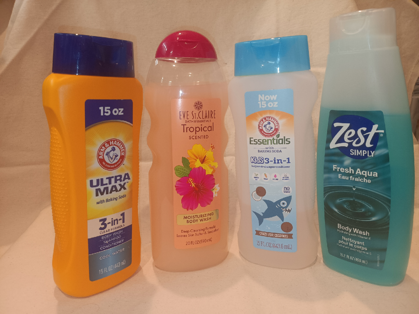 Lot of Body Wash: Arm & Hammer, Zest, Eve St. Claire