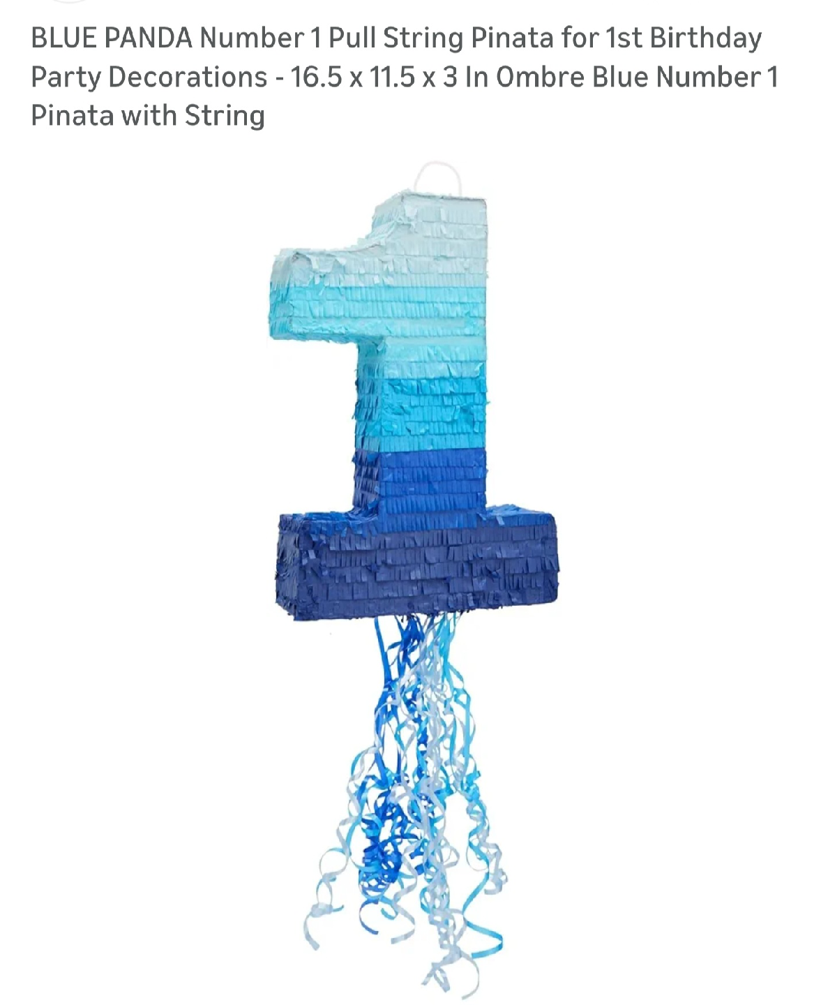 Blue Number 1 Pull String Pinata