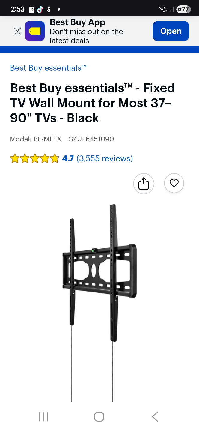Best Buy Essentials Fixed TV Wall Mount 37-90" - Black - photo 2