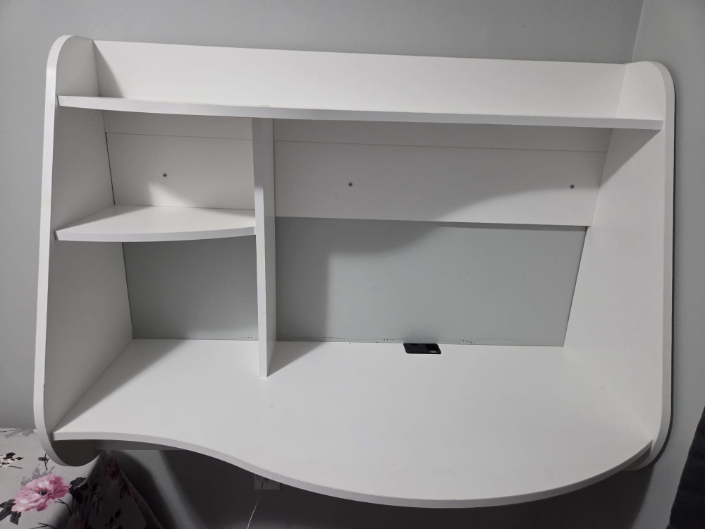 White Wall Mounted Desk with Shelves - photo 2
